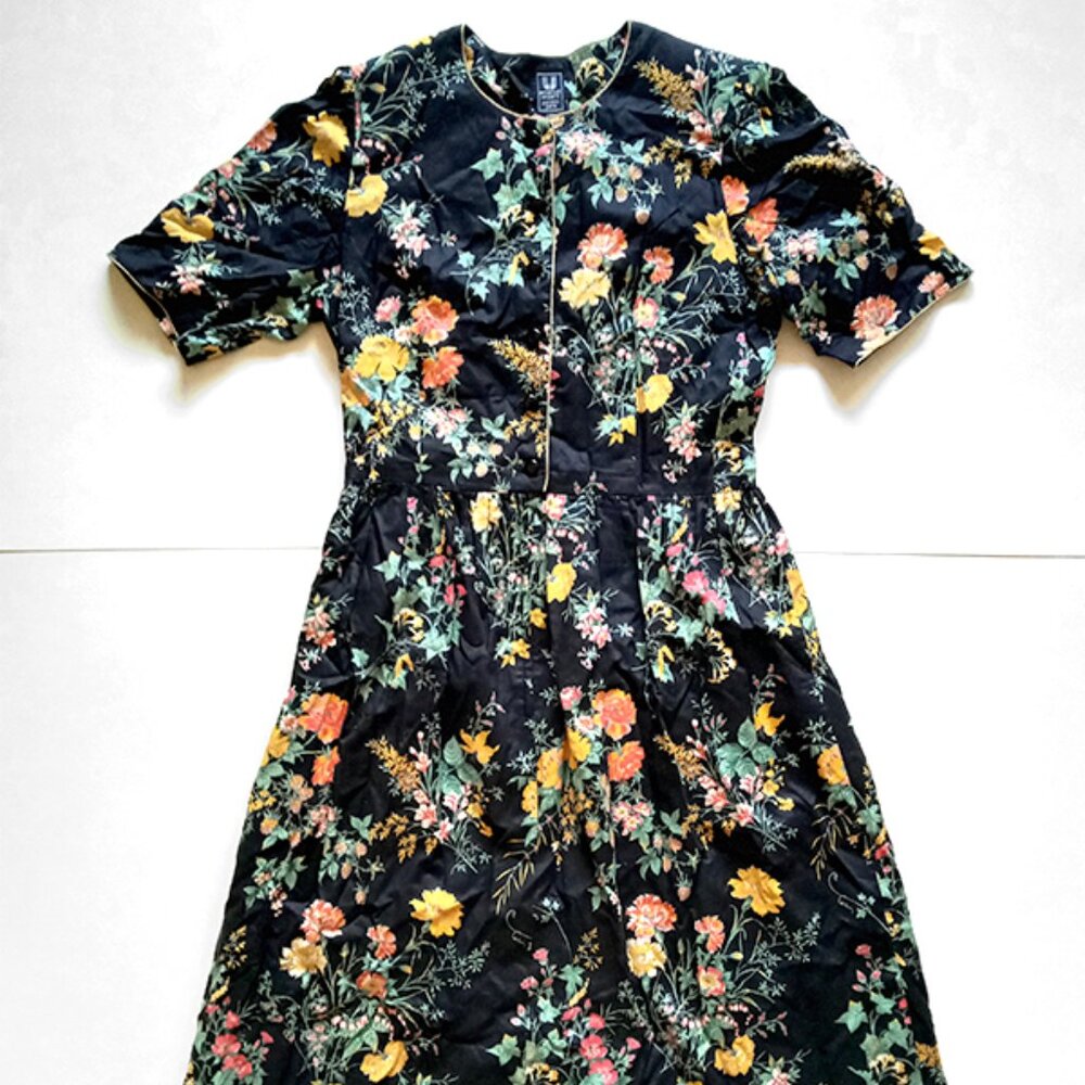 VINTAGE 1980's 80's Emanuel Ungaro Floral S/S Dress Size 9 Parallèle Paris RARE